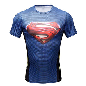 New Comic Superhero Compression Shirt Captain America Iron man Fit Tight G ym Bodybuilding T Shirt