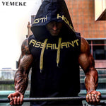 YEMEKE 2018 Mens Cotton Hoodie Sweatshirts fitness clothes bodybuilding tank top