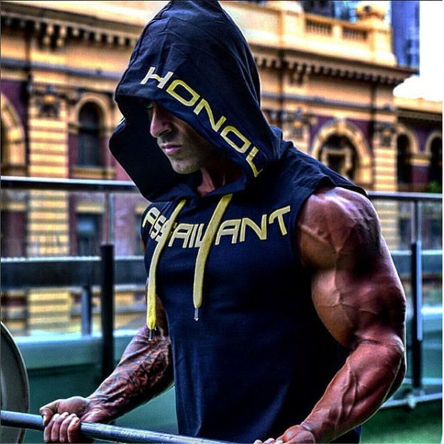 YEMEKE 2018 Mens Cotton Hoodie Sweatshirts fitness clothes bodybuilding tank top