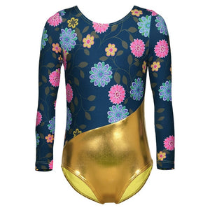 Flower Ribbon 2-15Y Gymnastics Dancesuit Girls Long Sleeve Dance Leotards