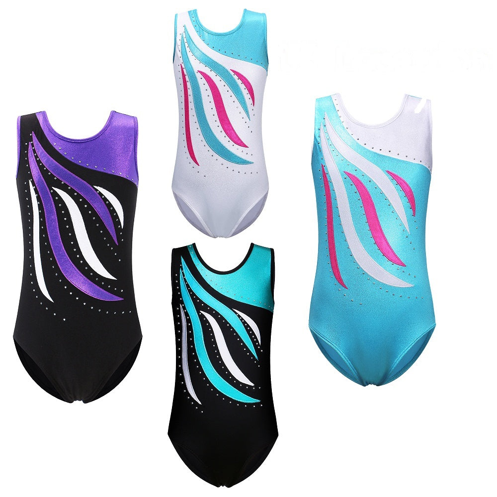 BAOHULU 3-14 Years Girls Sleeveless Shiny Diamond Gymnastics Leotard