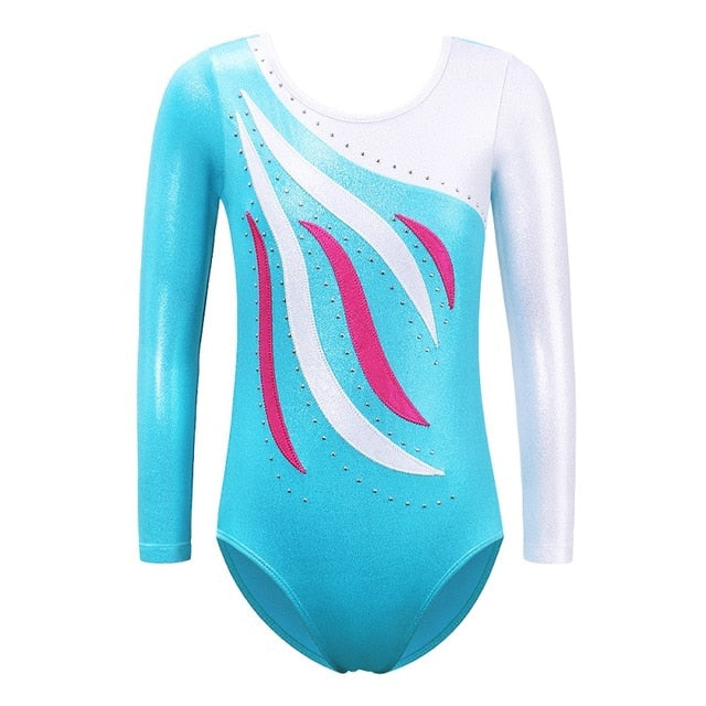 BAOHULU Long Sleeve Patchwork Gymnastic Jumpsuit Leotard for Girl Dance